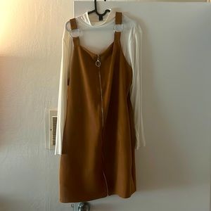 Super cute fall fit for my ladies, cream long sleeve top and suede jumper dress